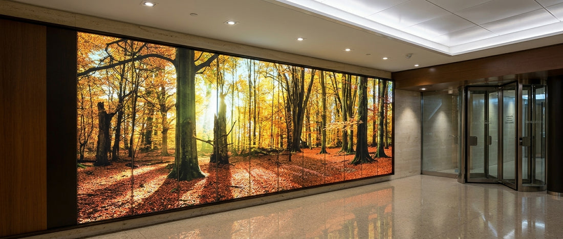 Fabric light boxes with bowling pin and ball graphics on bowling alley walls